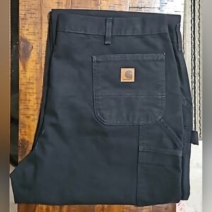 Carhartt Black Cotton Washed Duck Loose Original Fit Work Dungaree Size 44x34